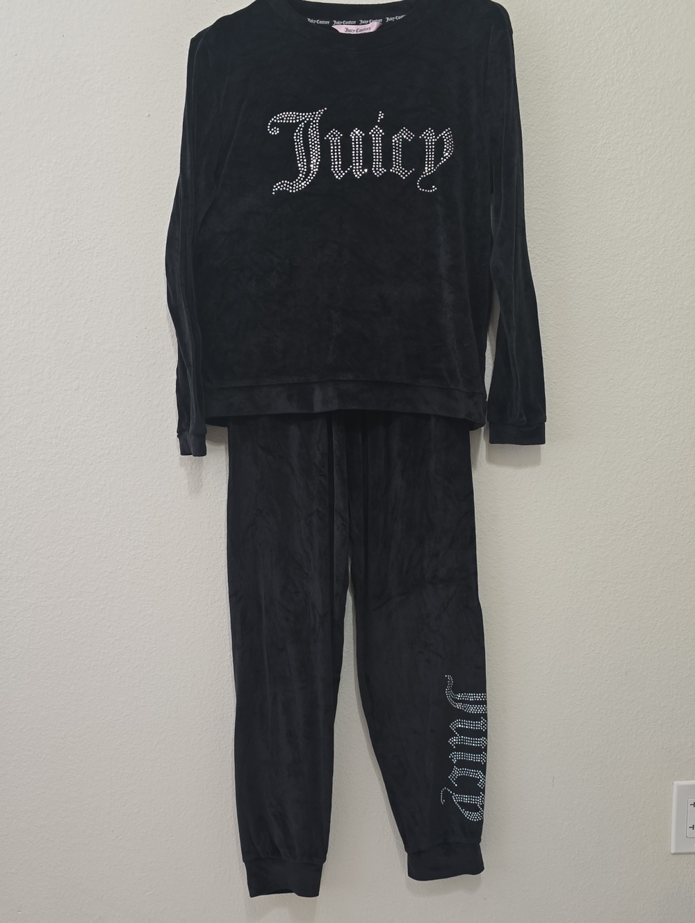 Juicy Couture Black Velour Rhinestone Logo Pajama Set